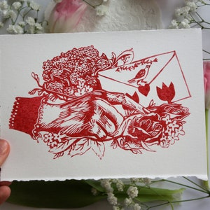 Victorian Valentine Linocut Print Valentine Handmade Vintage Style Note Love Letter Print Mourning Hand Note image 3