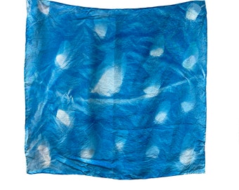 Abstract Cyanotype Silk Scarf | Cyanotype Bandana | Camellia Sunprint | Sunprint Scarf | Blueprint