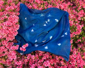 Azalea Cyanotype Silk Scarf | Cyanotype Bandana | Azalea Sunprint Bandana | Botanical Print | Blueprint