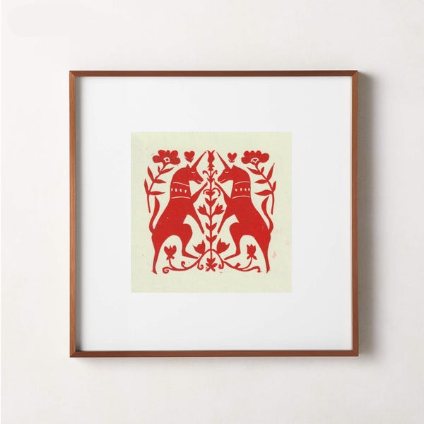 Unicorn Linocut Print: Whimsical Woodland Square Art (Digital Download)