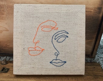 Hand Embroidery Canvas Art | Two Abstract Face Expressions