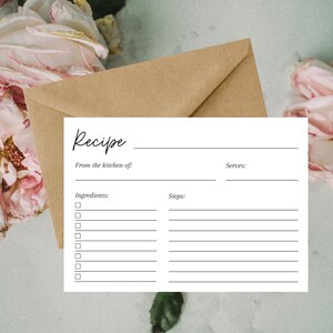 Tarjeta de receta minimalista, Tarjeta de receta de boda, Tarjeta de receta física, Plana 5x7, Moderna, Limpia, Elegante, Mínima