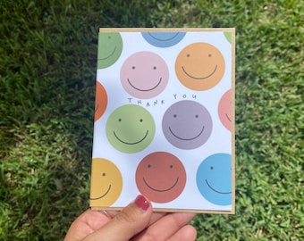 Thank You Card, Colorful Happy Faces, Thank You Greeting Card, A2 Greeting Card, Greeting Card with Envelope, Thank You Note Card