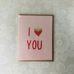 I Love You Greeting Card, Strawberry Aesthetic, Strawberry Greeting Card, Pink Card, A2 Greeting Card, Greeting Card with Envelope