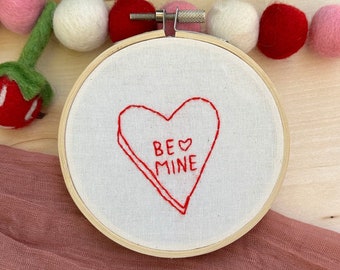 Hand Embroidery Hoop Art | Be Mine Heart Valentine's Day