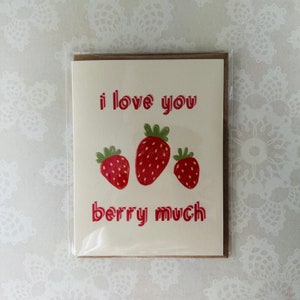 I Love You Berry Much Greeting Card, Strawberry Aesthetic, Love Greeting Card, Pink Card, A2 Greeting Card, Greeting Card Envelope