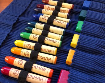 Custom Crayon Rolls for Rising Waldorf Grade One Class of "LS" - using school colors of blue and gold - with names on ties