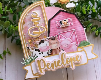 Barnyard Cake Topper | Farm Cake Topper | 1st Birthday Cake Topper | Shaker Cake Topper | Farm Birthday | Pink Barn Birthday Party Decor