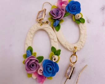 Floral Polymer Clay Earrings: Handmade Flower Bouquet Earrings