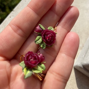 Handmade Floral Polymer Clay Earrings: Red Peony Statement Jewelry