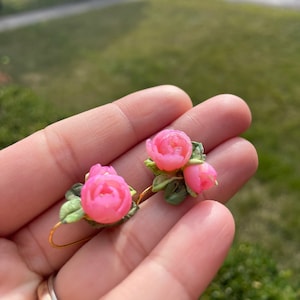 Handmade Polymer Clay Floral Earrings: Pink Peony Statement Jewelry