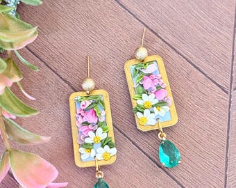 Blue Pink floral Earrings