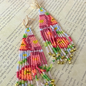 Pink floral beaded earrings