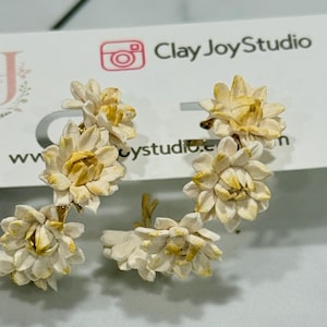 Cream Mini Dahlia Clustered Hoops