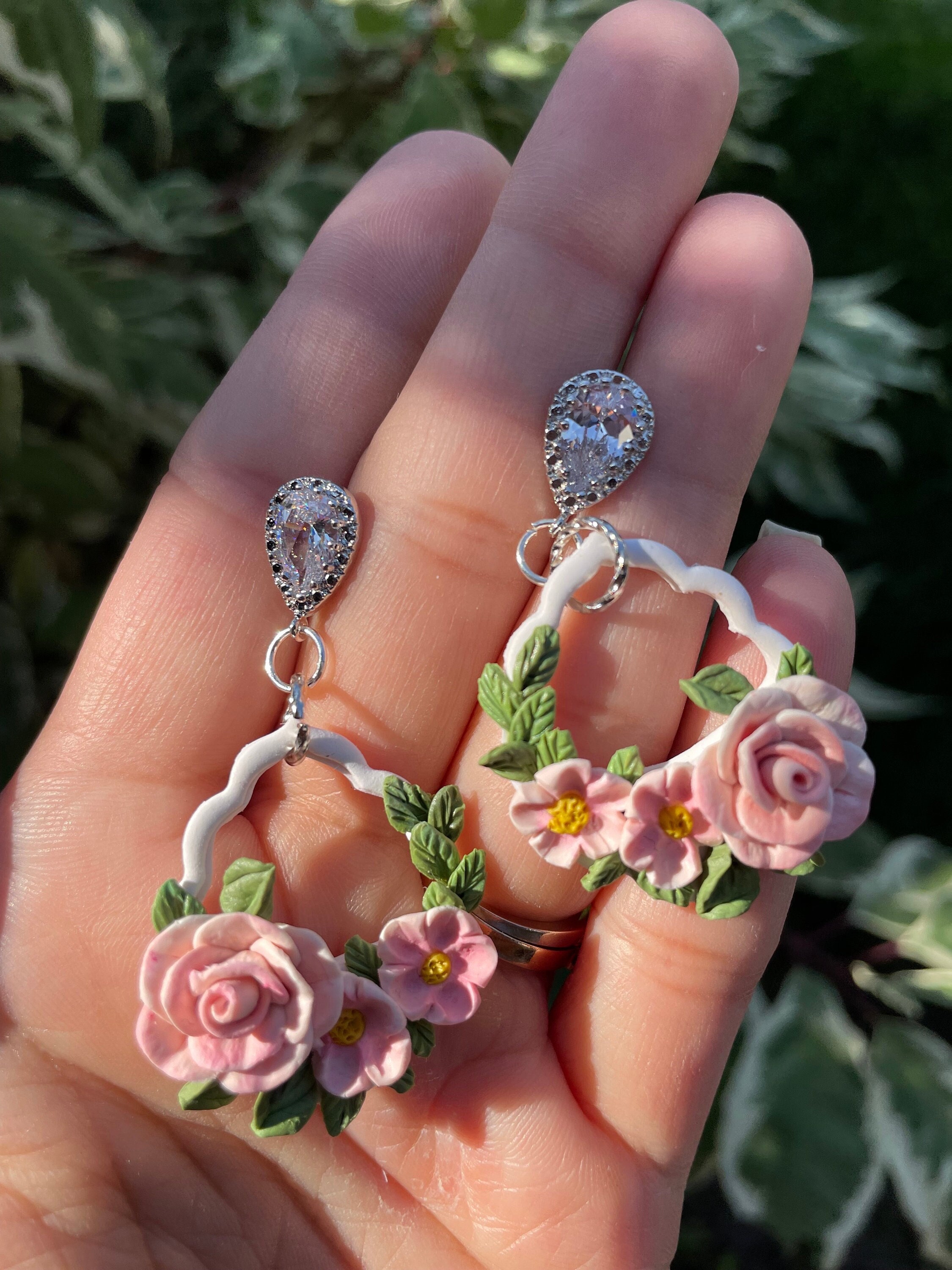 Floral Artisan Earrings floral Clay Earrings Botanical 
