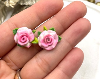 Floral Rose Polymer Clay Earrings: Handmade Artisan Jewelry