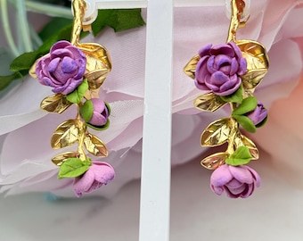 Purple Peony Earrings