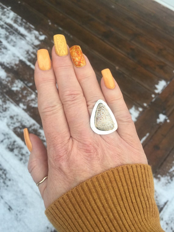 Boho Funky Ring, Rare Unique Snakeskin Fossil Ring