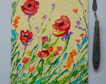 Blumen Original impasto Ölgemälde mit Palette Messer auf Paneele, Impressionistisch, Wandkunst, Küche Dekor 18 x24cm, 7,1 zoll x 9,45Zoll