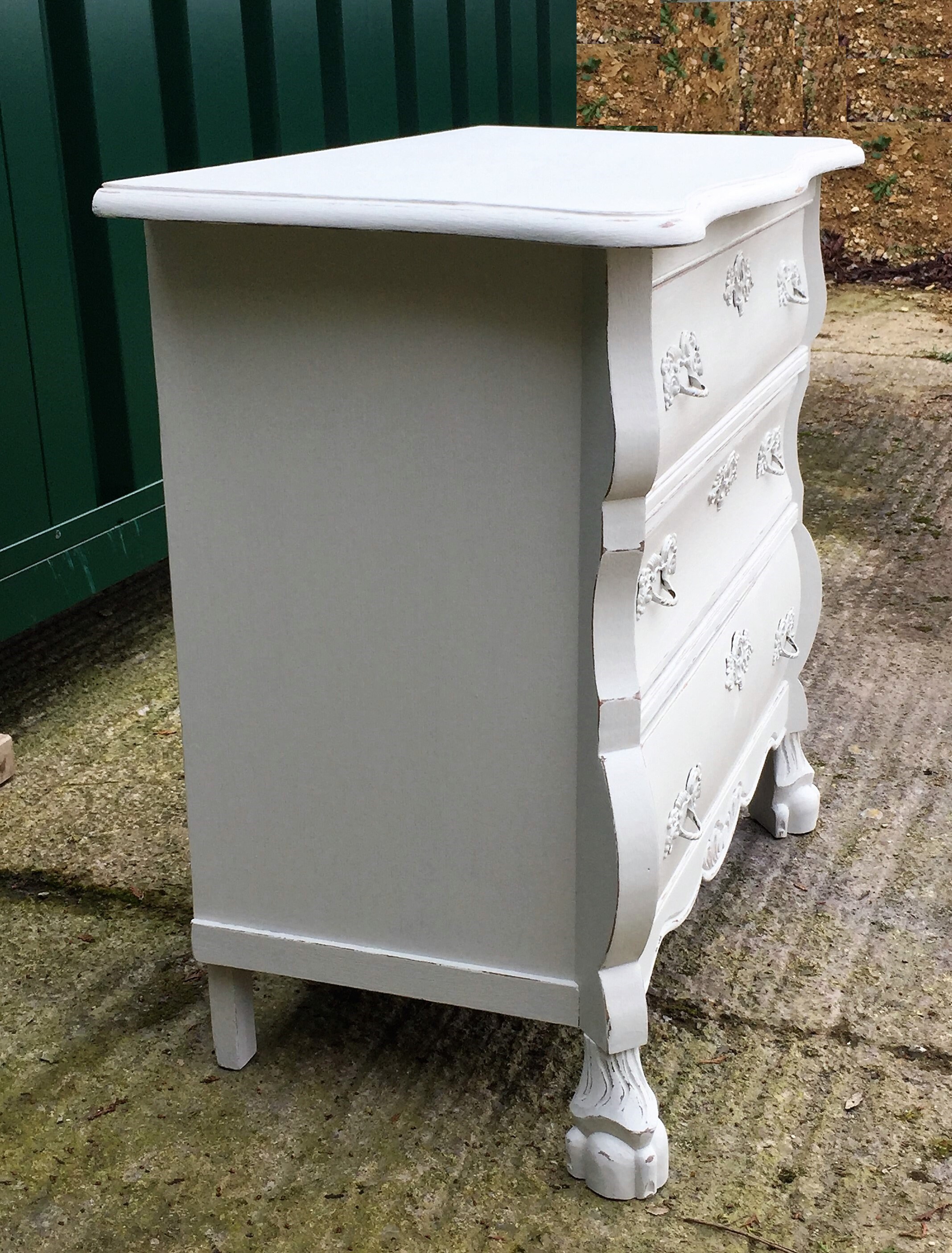 Shabby Chic Vintage Painted Louis Style Bombe Chest Of Drawers