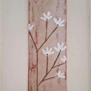 Art on wooden panel,wildflowers,wall decor,design,boho style,country,meadow, pink shades,hand-painted,pictures,