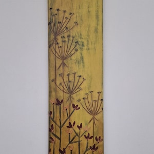 Art on wooden panel,wildflowers,wall decor,design,boho style,country,meadow, yellow,hand-painted,pictures,