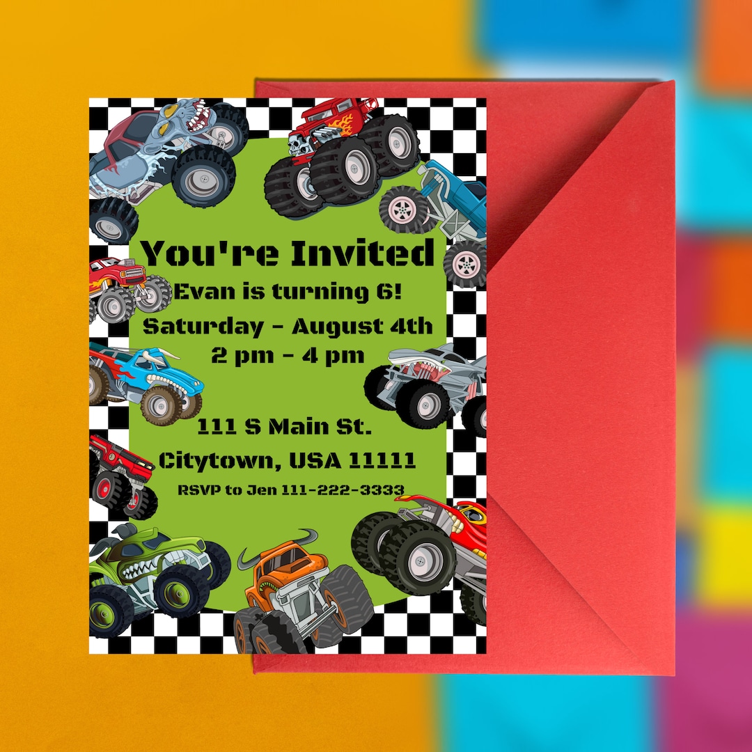 Monster Truck Birthday Party Invitation Digital Download Boys Monster
