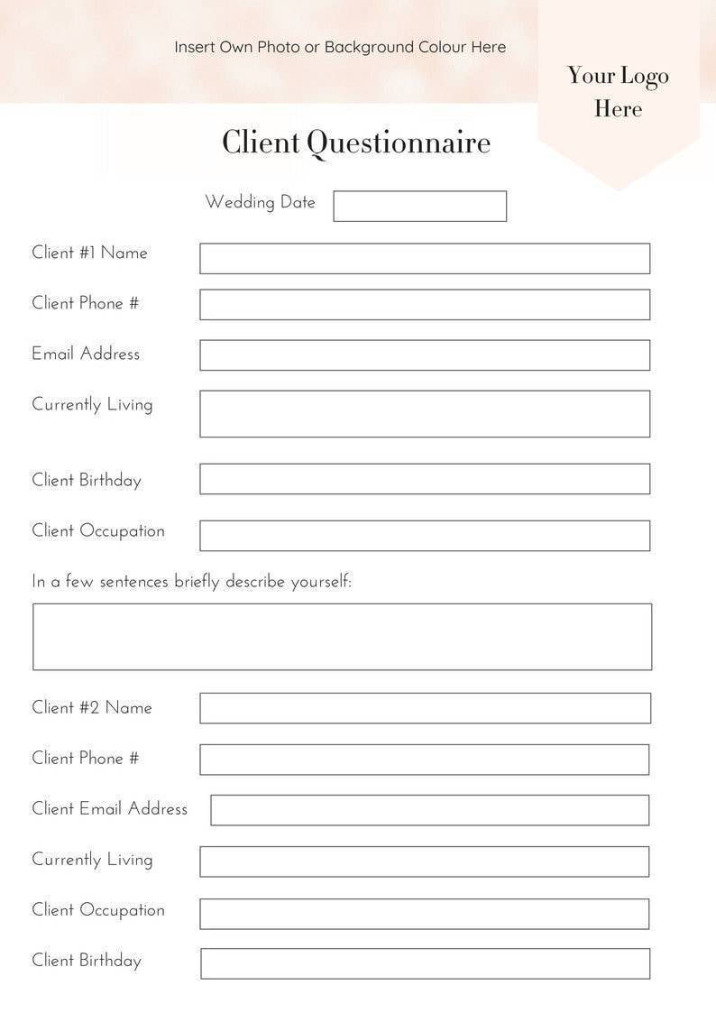 Wedding Planner Client Consultation Questionnaire | Etsy