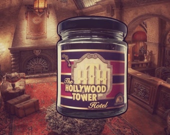 The Hollywood Tower Hotel 8 oz  Glass Candle Jar  , Disney Inspired Candle Magic Kingdom Cruelty free and vegan