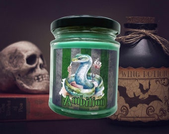 House of the Snake  - Ambition 8 oz Glass Candle Jar  , Wizard Witch School Inspired Candle Magic vegan Expecto Patronum Crucio Lumos
