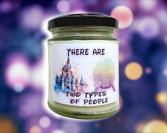 Park reveal Pink Magic Kingdom / Blue Epcot 8 oz Glass Candle Jar  , Disney Inspired Candle Magic Kingdom Cruelty free and vegan
