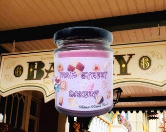 Bakery of Main Street 8 oz Glass Candle Jar , Disney Inspired Candle Magic Kingdom cruelty free and vegan