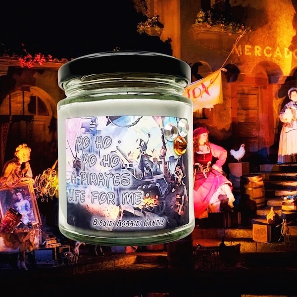 Yo Ho Yo Ho a pirates life for me 8 oz  Glass Candle Jar - Disney Inspired Candle cruelty free and vegan