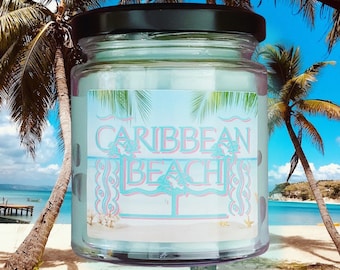 Caribbean Beach Resort 8 oz Glass Candle Jar  , Disney Inspired Candle Magic Kingdom Cruelty free and vegan