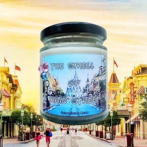 The smell of main street 8 oz Glass Candle Jar  , Disney Inspired Candle Magic Kingdom Cruelty free and vegan
