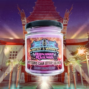Nada nos puede detener ahora. Vela en frasco de vidrio de 237 ml (8 oz) de Mickey y Minnie's Runaway Railway, vela inspirada en Disney y Magic Kingdom.