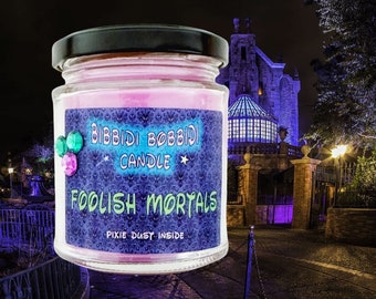 Foolish Mortals Haunted Mansion 8 oz Glass Candle Jar  , Disney Inspired Candle Magic Kingdom Cruelty free and vegan