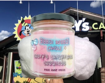 Goofy’s Candy floss Goodness 8 oz Glass Candle Jar  , Disney Inspired Candle Magic Kingdom Cruelty free and vegan