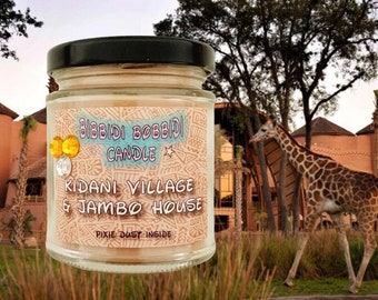 Kidani Village and Jambo House 8 oz Glass Candle Jar  , Disney Inspired Candle Cruelty free and vegan
