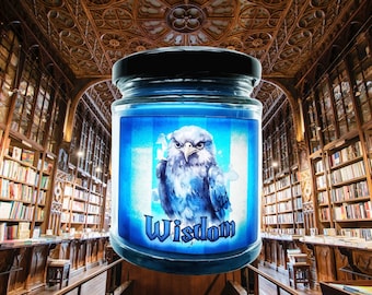 House of the Eagle - Wisdom 8 oz Glass Candle Jar  , Wizard Witch School Inspired Candle Magic vegan Lumos Expecto Patronum Crucio