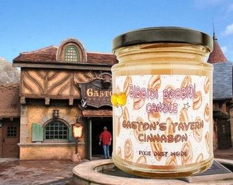 Gaston’s Tavern Cinnabon 8 oz Glass Candle Jar  , Disney Inspired Candle Magic Kingdom Cruelty free and vegan