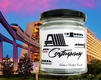 Contemporary resort 8 oz Glass Candle Jar  , Disney Inspired Candle Magic Kingdom Cruelty free and vegan