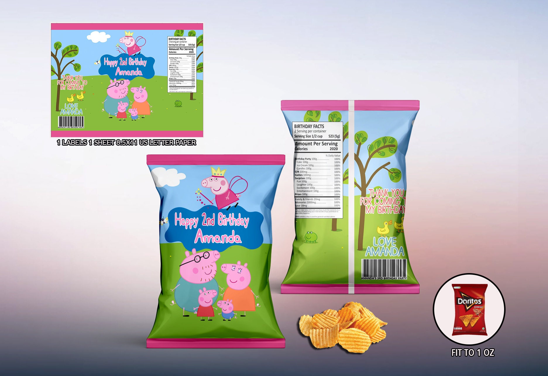 Peppa Pig Chip Bags Peppa Pig Birthday Chip Bag Peppa Pig Etsy