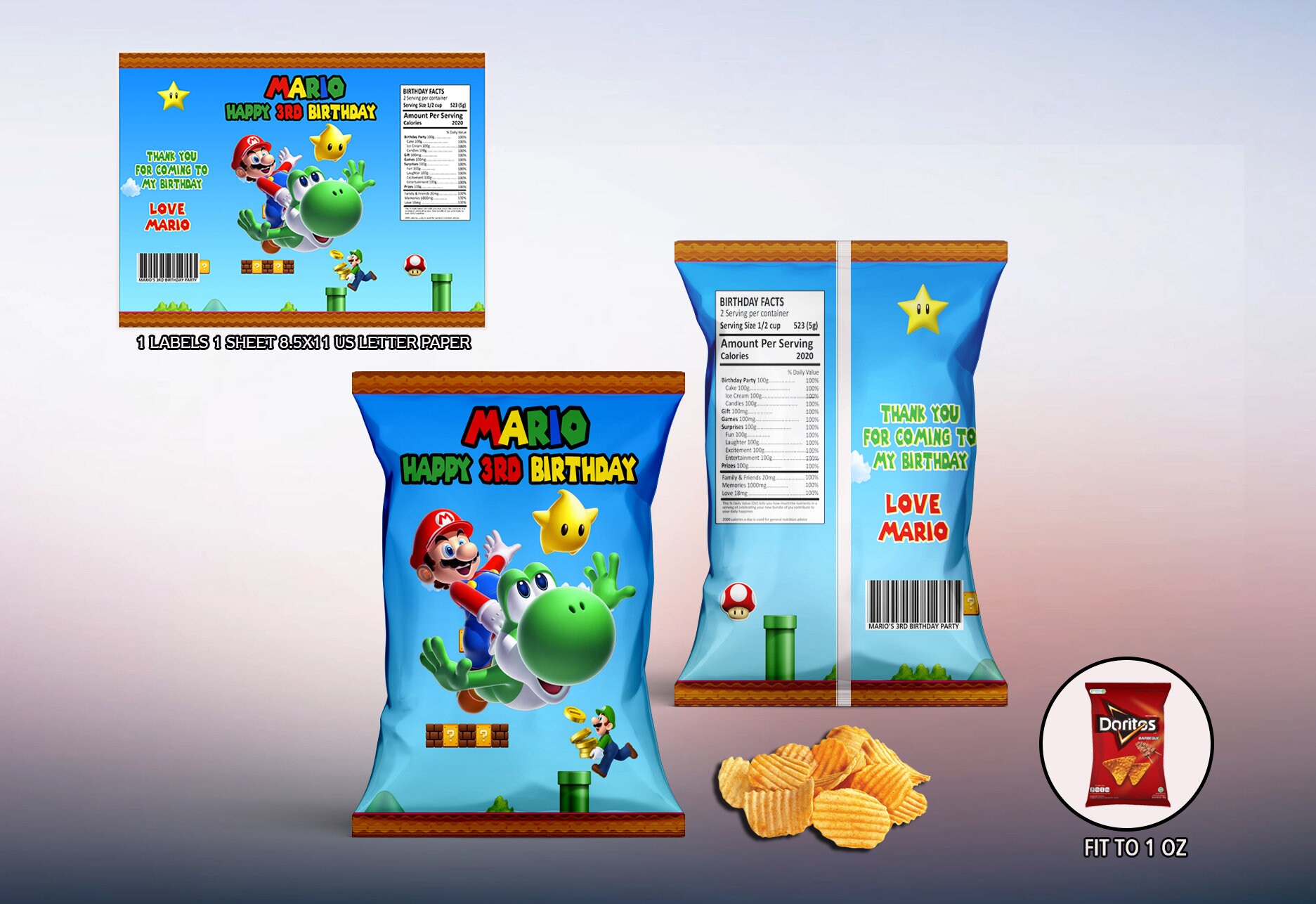 Super Mario Chip Bags Super Mario Birthday Chip Bag Super | Etsy