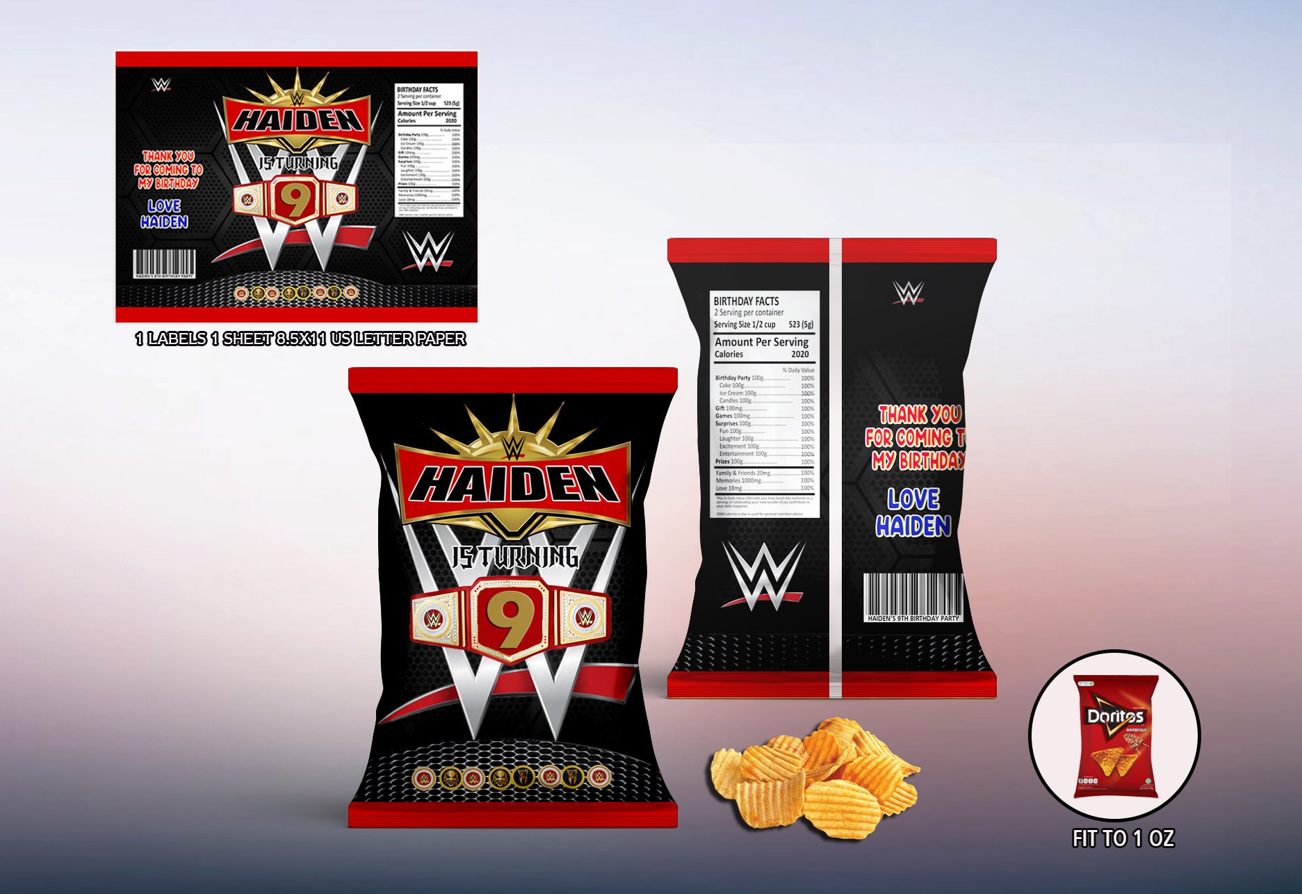 Wwe Chip Bags Wwe Birthday Chip Bag Wwe Party Chip Bag Wwe Etsy