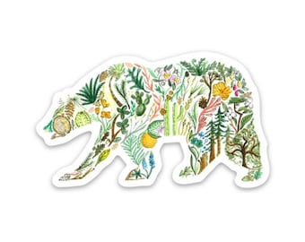 California Bear Sticker 3"vinyl sticker California plantas nativas flores silvestres California sticker CA secuoya árbol de amapola dorada roble