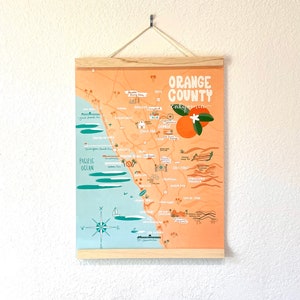 Orange County map poster 12x16 art illustration print California CA laguna beach Newport Beach Pacific Ocean pier San Clemente Dana point