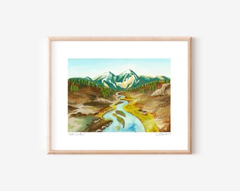 Impresión de Mammoth Lakes / Área geológica de Hot Creek / Aguas termales / Impresión artística de California en acuarela giclée gouache / Sierra Nevada