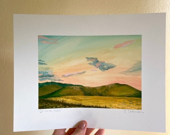 Impresión artística del condado de Sonoma // Impresión artística giclée de colinas ondulantes petaluma sonoma windsor // Arte original en gouache, campos abiertos, viñedos