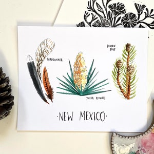 New Mexico State flower art print 8x10 state print yucca flower pinyon pine roadrunner NM